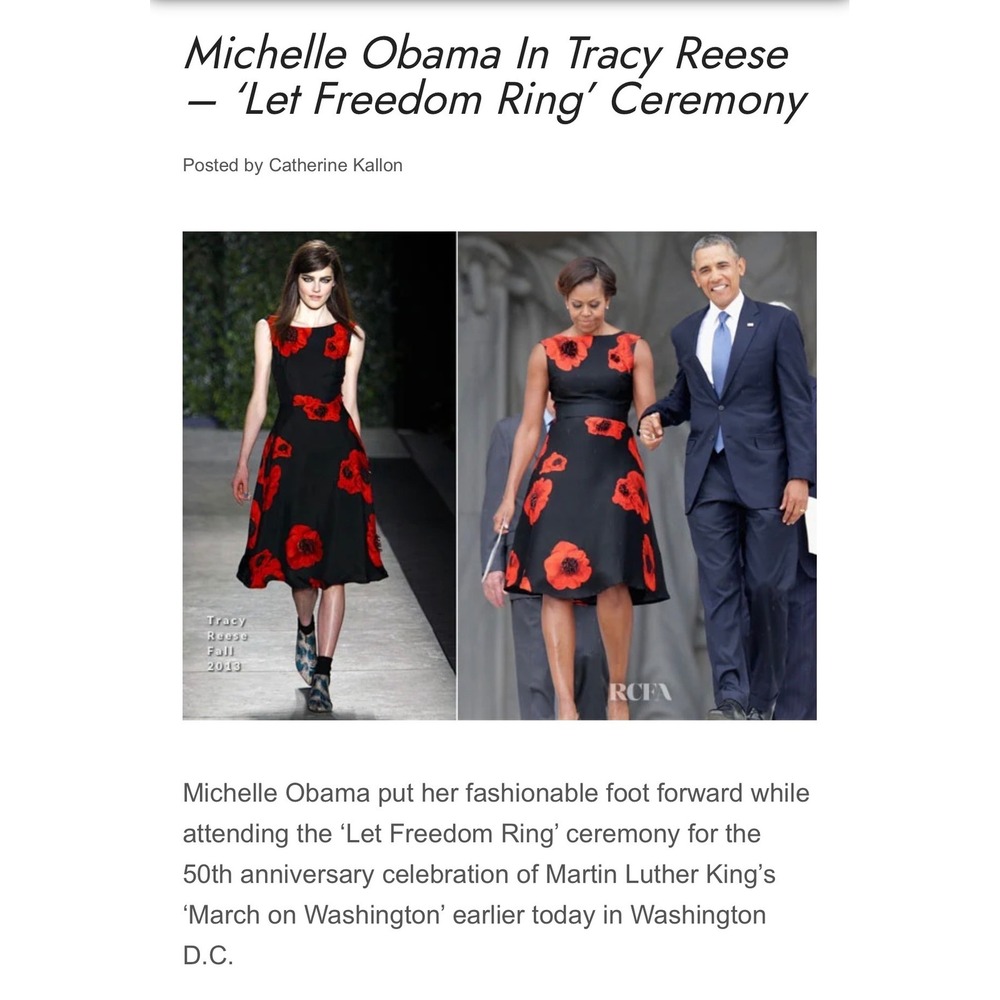 Tracy Reese Michelle Obama Poppy Dress Black Red Floral Silk Jacquard Midi 2013